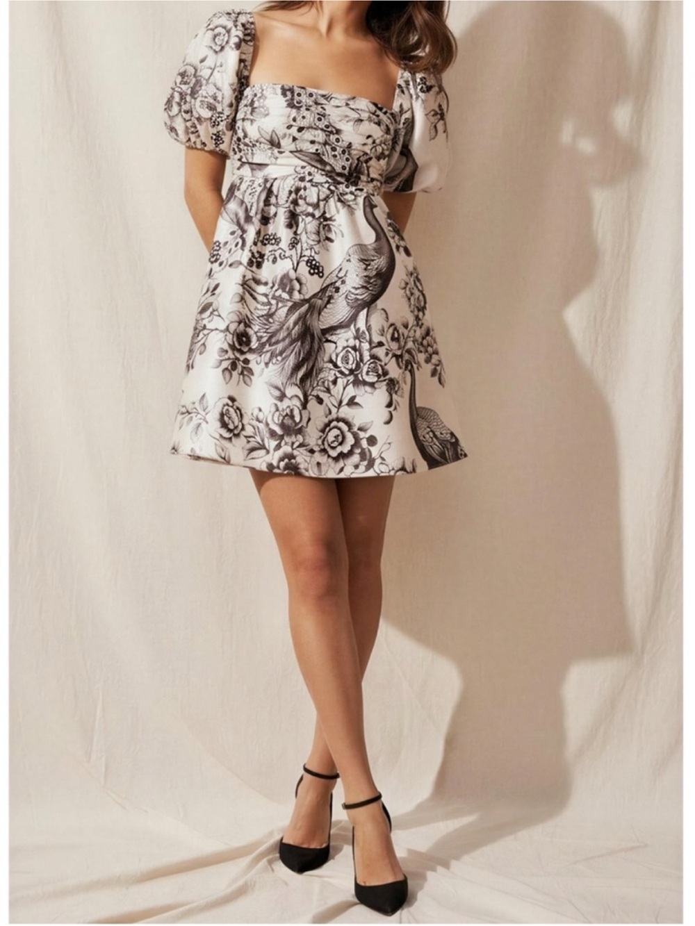 ▪️ BHLDN Nina Puff-Sleeve Square-Neck Taffeta Mini Dress S
